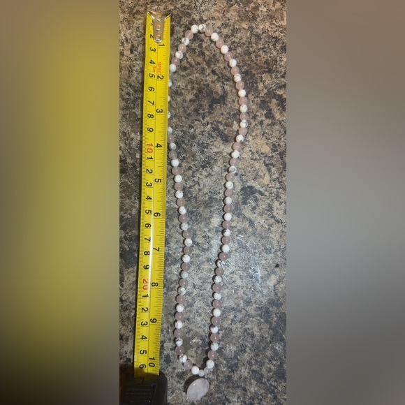 Rose Quartz Moon Necklace (Rose Quartz and Howlite Beads) - Picture 5 of 5